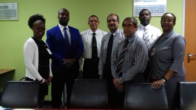 From left Bettyann Murray John (Chair Southern Branch), Idi Stuart (President TTRNA), Ron Clement 2nd Vice President TTRNA), Anil Gosine (CEO SWRHA), Dan Mahabirsingh (Manager Employee Relations), Simon Francis ( Lead staff Representative TTRNA south), Shirma Alexander Campbell (Matron Sanfernando General Hospital) From left Bettyann Murray John (Chair Southern Branch), Idi Stuart (President TTRNA), Ron Clement 2nd Vice President TTRNA), Anil Gosine (CEO SWRHA), Dan Mahabirsingh (Manager Employee Relations), Simon Francis ( Lead staff Representative TTRNA south), Shirma Alexander Campbell (Matron Sanfernando General Hospital)