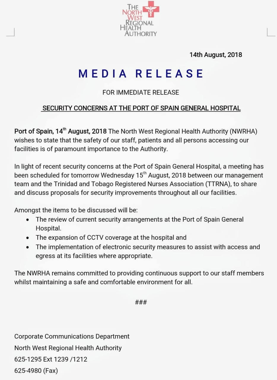 Security Concern Port of Spain General Hospital Aug 2018