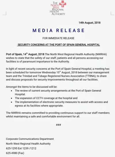Security Concern at the Port of Spain General Hospital
